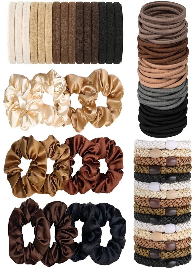 suniya Hair Ties for women 4 popular styles Hair Elastics (15pcs No Damage Hair Ties 50pcs High Elastic Ties 15pcs Ponytail Holders 12 Satin Scrunchies) Pain-free No Crease multiple colors for all hair types - Image 1